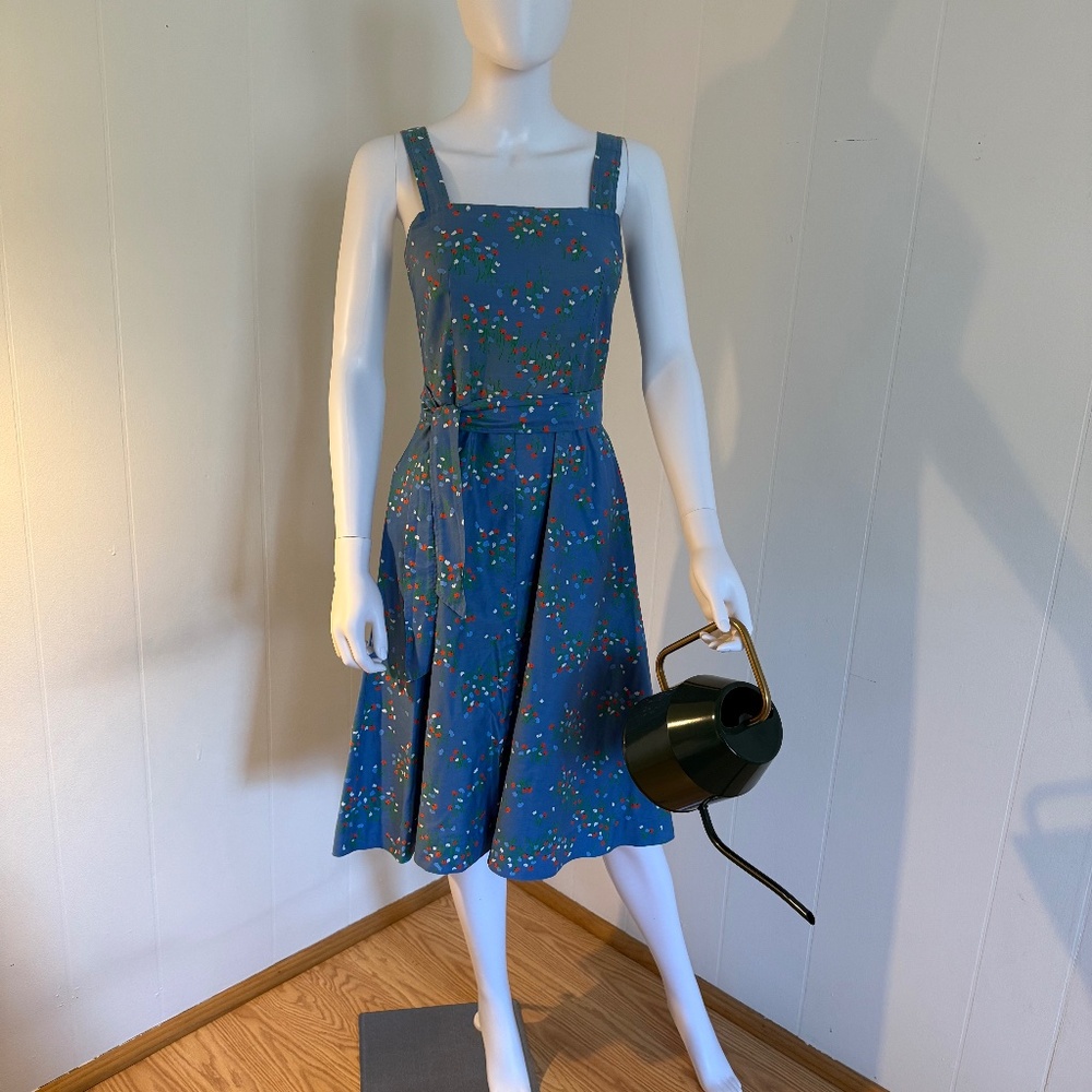 EUC VTG Talbots Pin-Up, Blue Spring Dress, Floral, Straps and Matching Belt